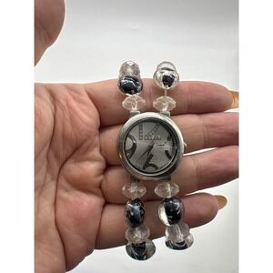 Vivani Womens Beaded Stretch Silver Tone Bracelet Watch Japan Movt J479